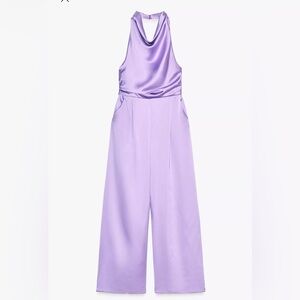 Nwt- Zara- satin effect halter Jumpsuit-small